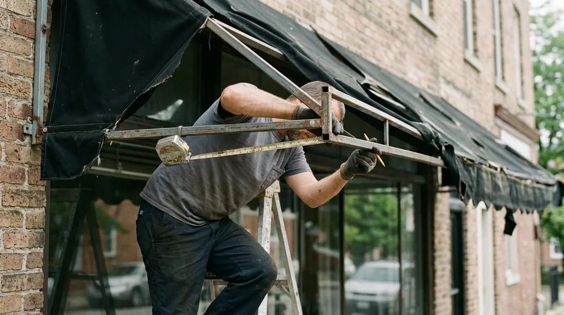 Every awning gets field-measured, since frames drift out of square over time — Richmond, VA